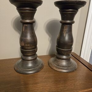 Rustic Dark Brown Wooden Candle Holders